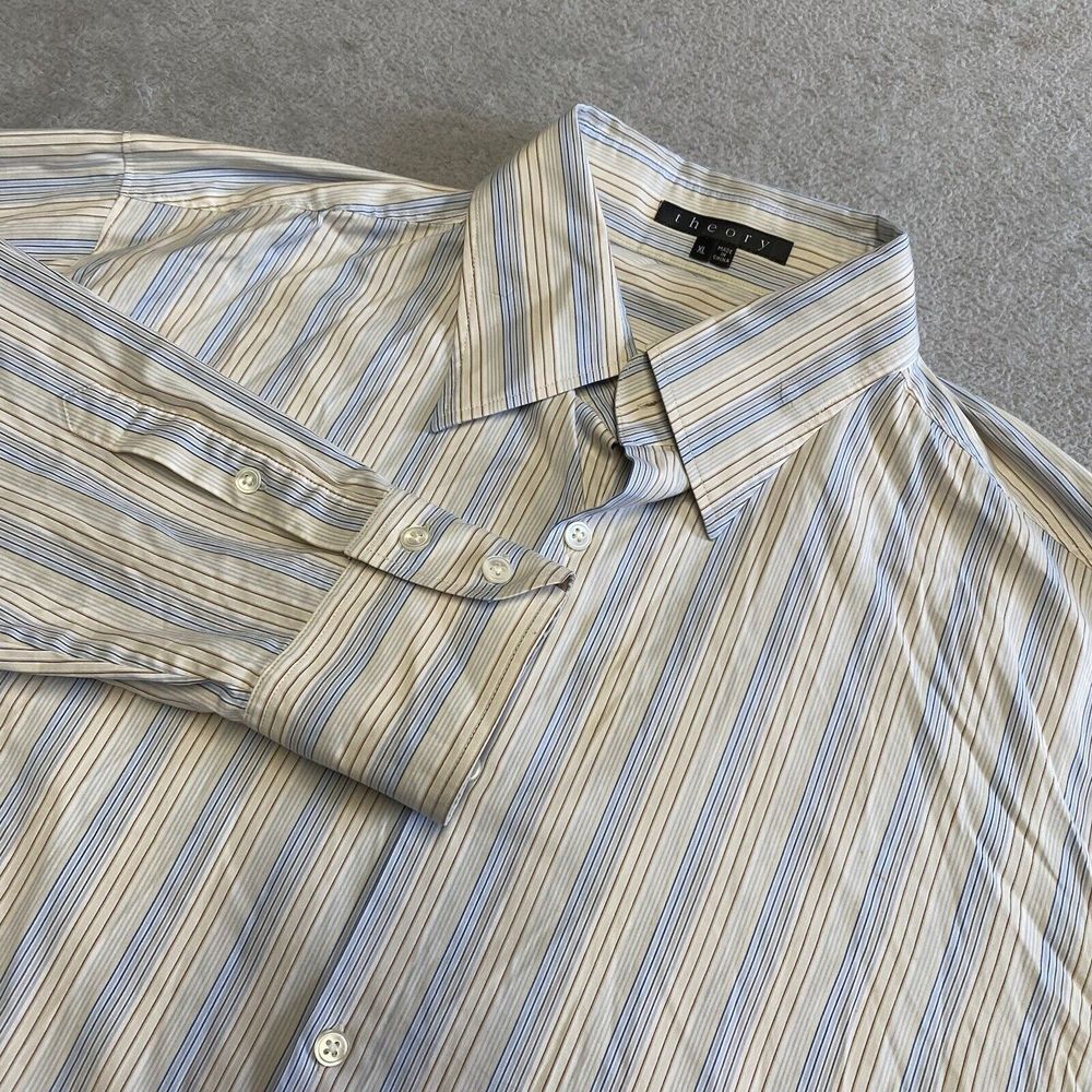Theory Shirt‎ Mens XL Multicolor Striped Button Front Casual Nylon Blend Stretch